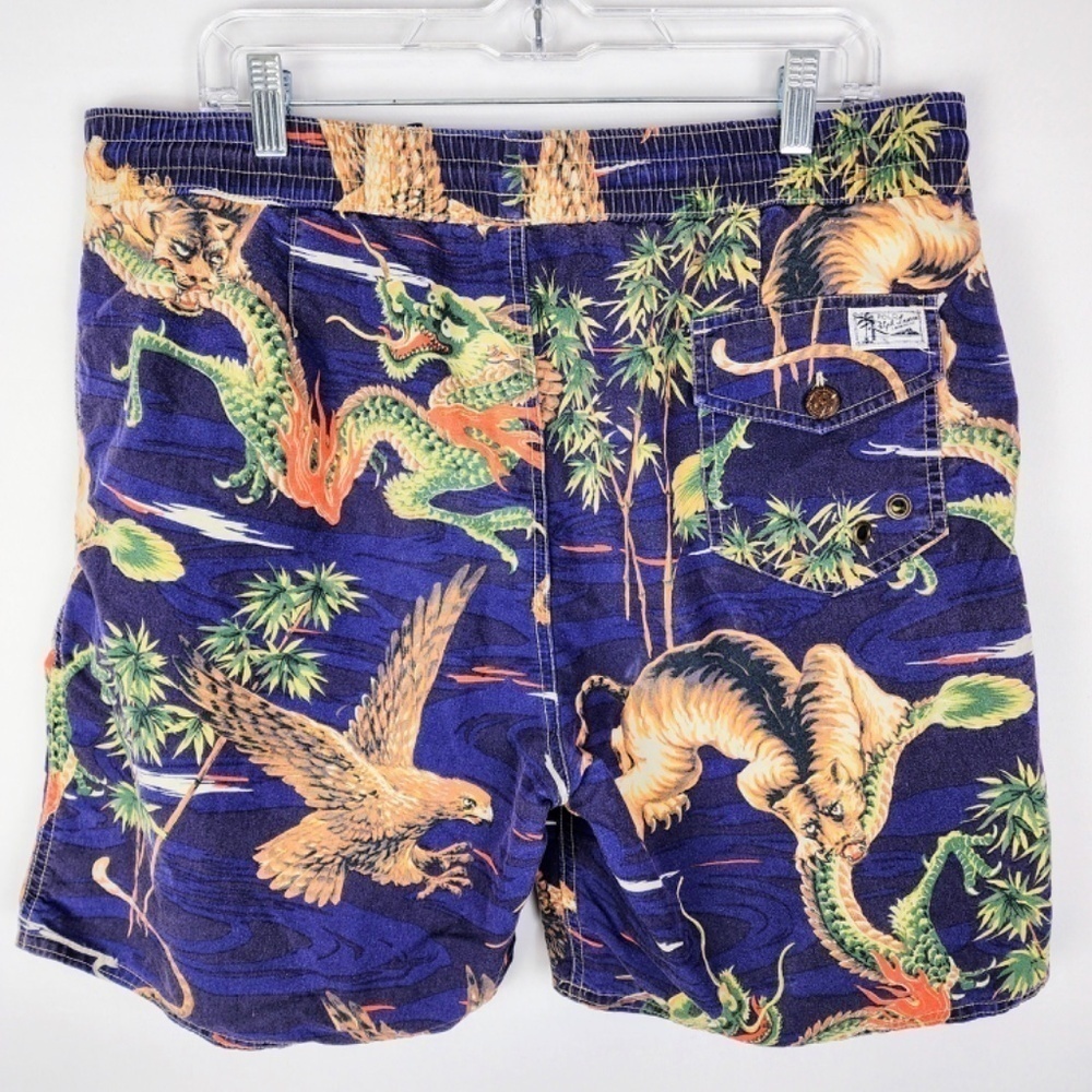 Polo Ralph Lauren - Swim Trunks Asian Style Dragon Eagle Tiger Mens Blue - Sz XL - Picture 2 of 11